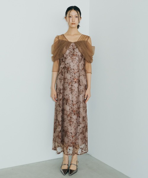 ANDRESD チュールドレープスパンコールドレス　オケージョンドレス チュールドレープスパンコールドレス / tulle drape spangle