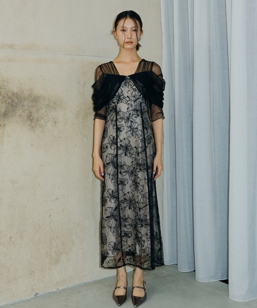 tulle drape spangle dress / チュールドレープスパンコール