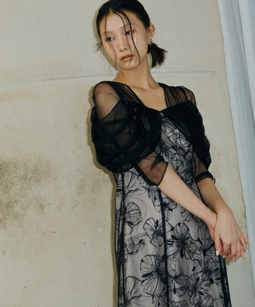 ANDRESD（アンドレスド）の「チュールドレープスパンコールドレス / tulle drape spangle dress（ドレス・レディース・イエロー/ライトグリーン/ブラック/ブラウン/チャコール・S/M/L）」の14枚目の写真