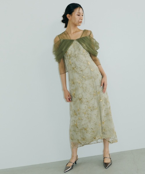 ANDRESD袖シフォン スパンコール・刺繍 レースロングドレス Sサイズ so1-148-2.jpg
