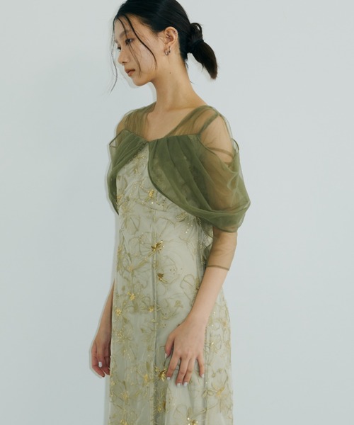 tulle drape spangle dress / チュールドレープスパンコール