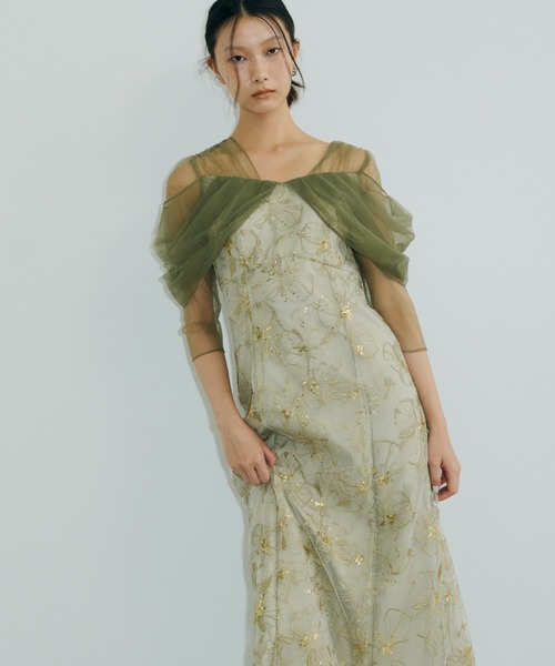 ANDRESD チュールドレープスパンコールドレス tulle drape spangle dress / チュールドレープスパンコール
