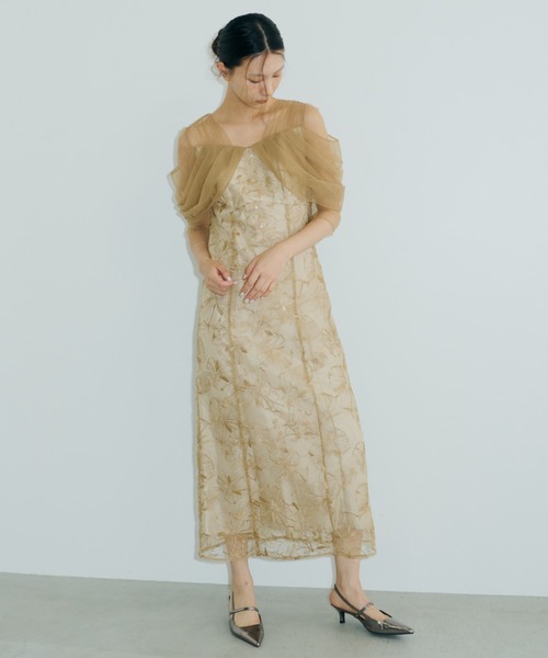 チュールドレープスパンコールドレス / tulle drape spangle