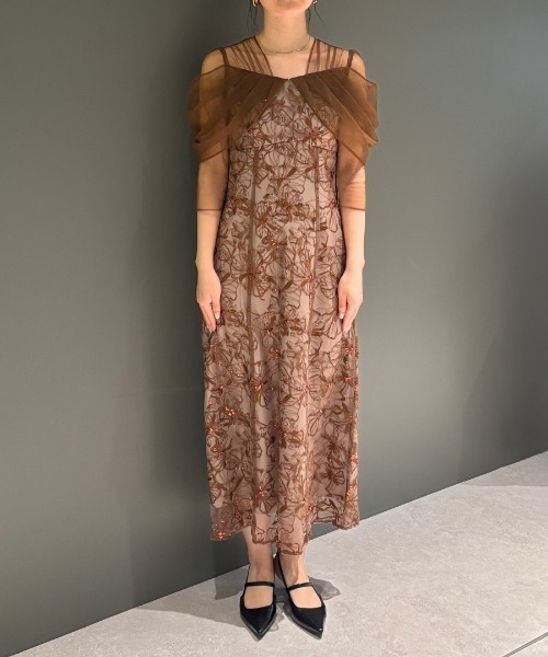 チュールドレープスパンコールドレス / tulle drape spangle dress