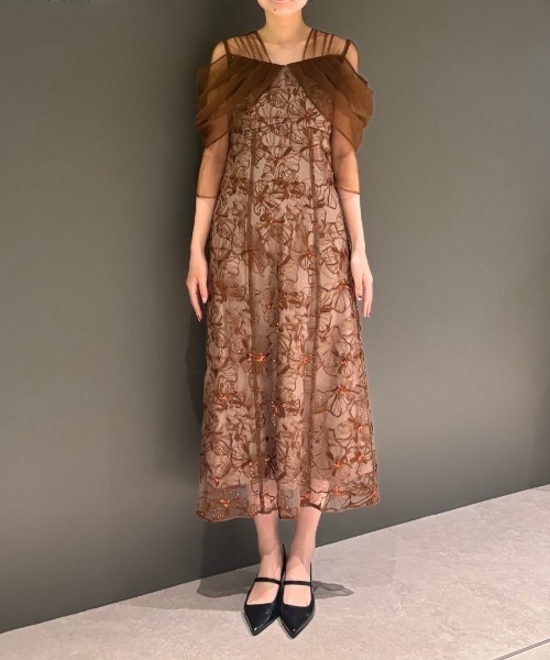 チュールドレープスパンコールドレス / tulle drape spangle dress