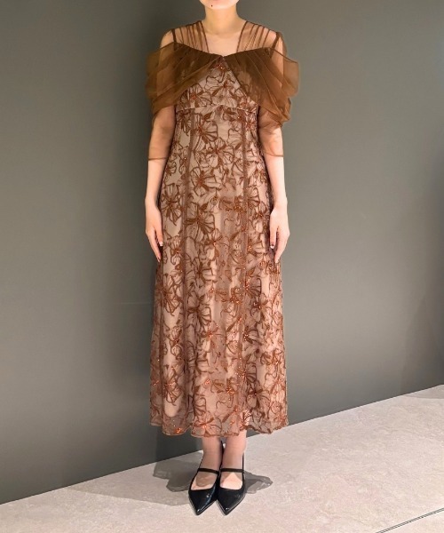 チュールドレープスパンコールドレス / tulle drape spangle dress