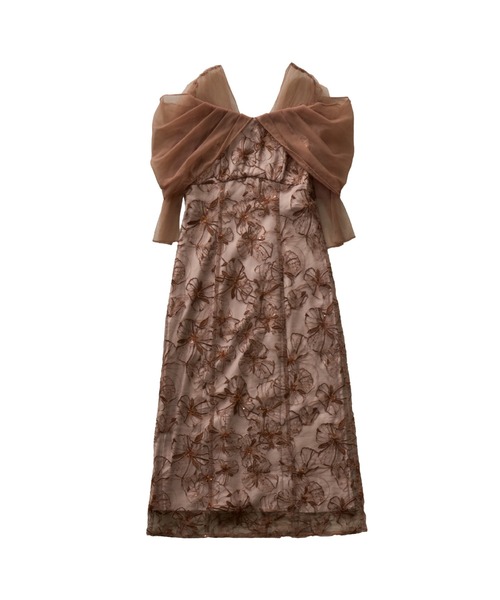 【2025新作】美品/andresd/チュールドレープスパンコールドレスイエロー tulle drape spangle dress / チュールドレープスパンコール