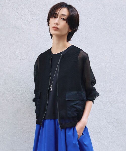 ICB(アイシービー)の「Ta/Peメッシュ ブルゾン(その他アウター・レディース・アイボリー系/ネイビー系/ブラック系・40/42/44/46/48)」の2枚目の写真