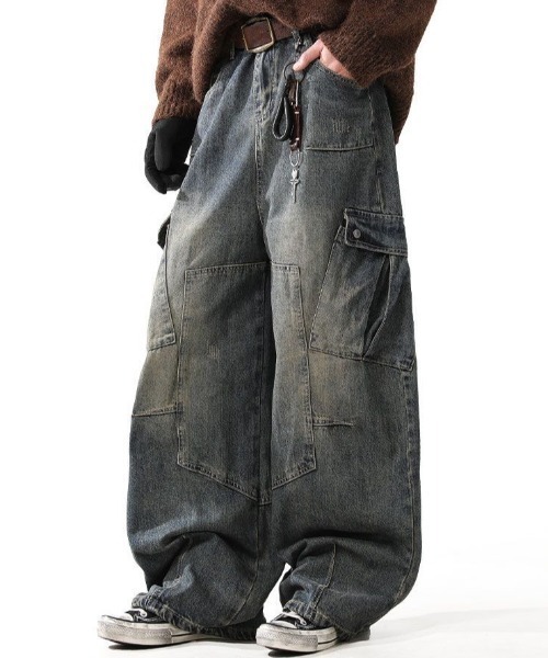 FreeZone(フリーゾーン)の「ワイドシルエット ヴィンテージカーゴデニムパンツ(デニムパンツ・メンズ・ブルー・S/M/L)」の2枚目の写真