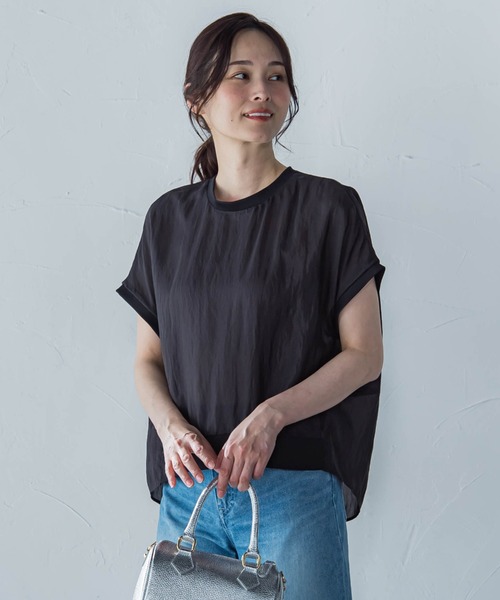 LAUTREAMONT(ロートレアモン)の「【一部店舗限定販売】シャイニーシアーコンビプルオーバー≪手洗い可能≫(シャツ/ブラウス・レディース・ホワイト/グリーン/ブラック・9号)」の2枚目の写真