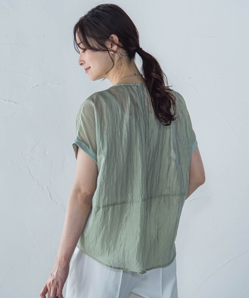 LAUTREAMONT(ロートレアモン)の「【一部店舗限定販売】シャイニーシアーコンビプルオーバー≪手洗い可能≫(シャツ/ブラウス・レディース・ホワイト/グリーン/ブラック・9号)」の12枚目の写真