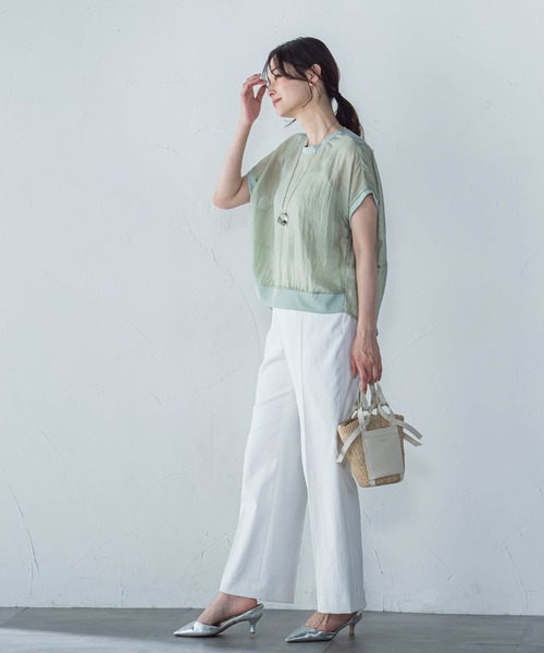 LAUTREAMONT(ロートレアモン)の「【一部店舗限定販売】シャイニーシアーコンビプルオーバー≪手洗い可能≫(シャツ/ブラウス・レディース・ホワイト/グリーン/ブラック・9号)」の11枚目の写真