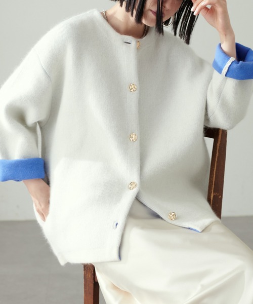 LARUTA FOX混W フェイスニットコート LARUTA】FOX混Wフェイスニットコート（ノーカラーコート