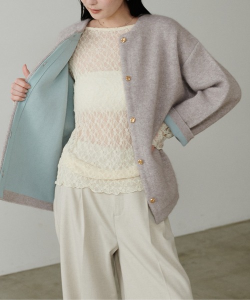 LARUTA FOX混W フェイスニットコート LARUTA】FOX混Wフェイスニットコート（ノーカラーコート