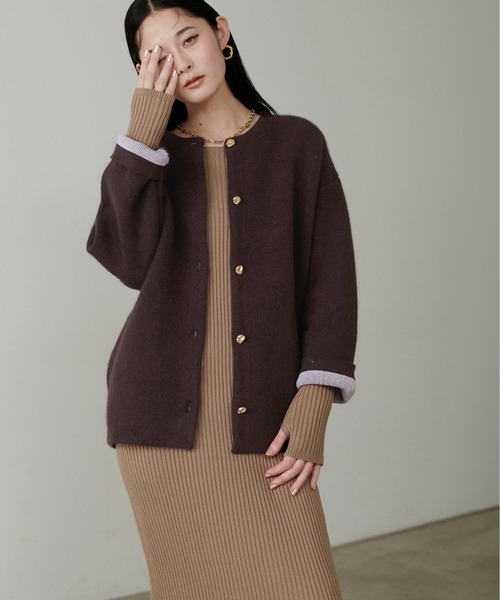 セール】【LARUTA】FOX混Wフェイスニットコート（ノーカラーコート