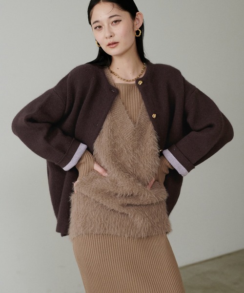 LARUTA】FOX混Wフェイスニットコート（ノーカラーコート