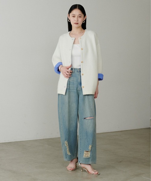 新品LARUTA FOX混Wフェイスニットコート LARUTA】FOX混Wフェイスニットコート（ノーカラーコート
