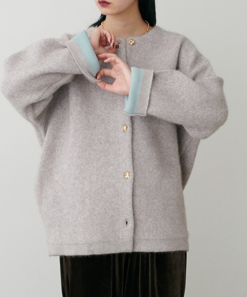 LARUTA】FOX混Wフェイスニットコート（ノーカラーコート