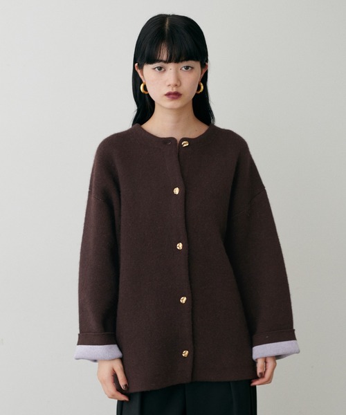 LARUTA FOX混W フェイスニットコート LARUTA】FOX混Wフェイスニットコート（ノーカラーコート