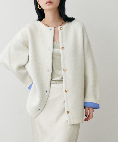 LARUTA FOX混W フェイスニットコート LARUTA】FOX混Wフェイスニットコート（ノーカラーコート）｜LARUTA