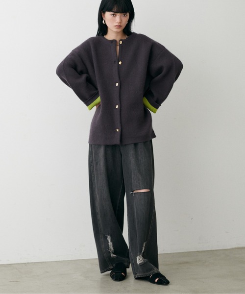 LARUTA】FOX混Wフェイスニットコート（ノーカラーコート