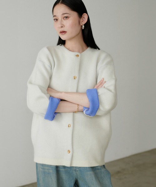 セール】【LARUTA】FOX混Wフェイスニットコート（ノーカラーコート