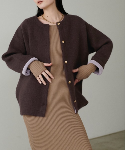 LARUTA】FOX混Wフェイスニットコート（ノーカラーコート）｜LARUTA