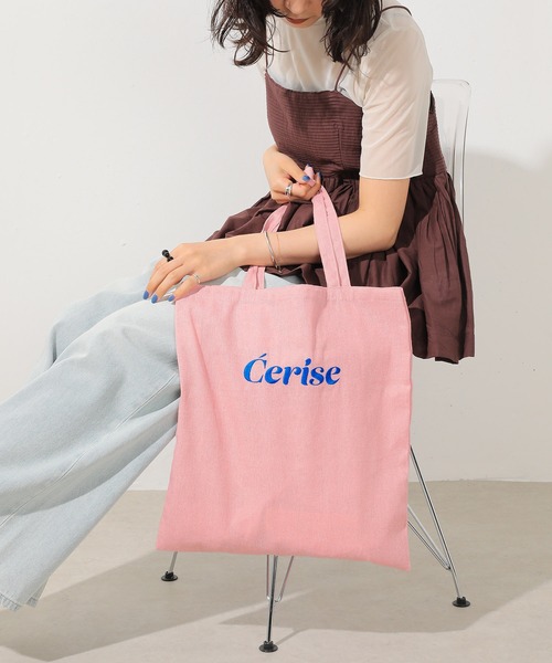 いちこ様／メッシュトートバッグ／pink × gray セール】ロゴ 刺繍 カラー トートバッグ（トートバッグ