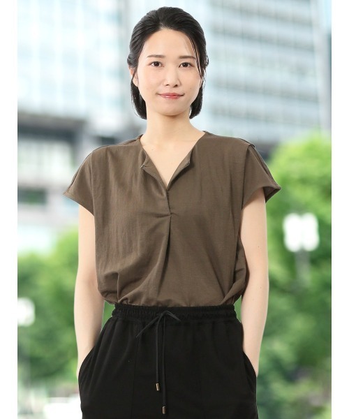【接触冷感 ストレッチ】イノウェーブ フレンチ袖 プルオーバーブラウス セール】【接触冷感 ストレッチ】イノウェーブ/INNOWAVE