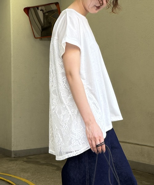 LBC(エルビーシー)の「バックレースレイヤープルオーバー(Tシャツ/カットソー・レディース・ホワイト/ブラウン/チャコール・M)」の1枚目の写真