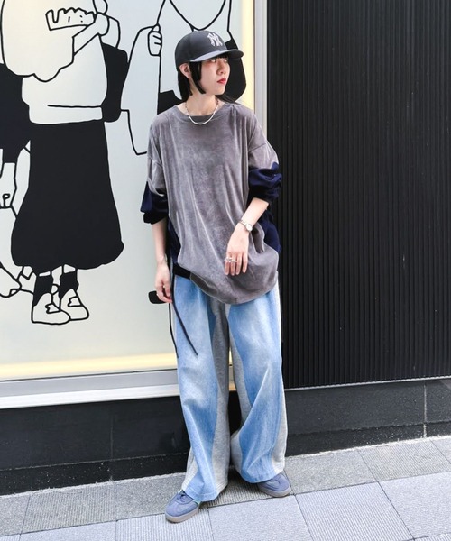 ニコアンドMODE NORM COREデニムパッチワークパンツグレーL新品 ニコアンドMODE NORM COREデニムパッチワークパンツグレーL新品