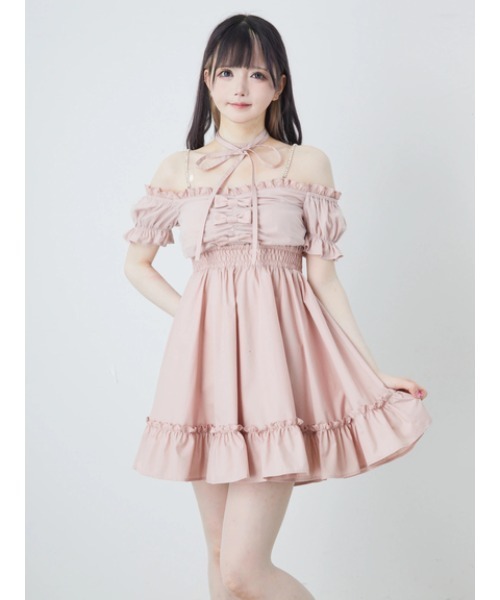 Ank Rouge(アンクルージュ)の「おリボンオフショルドーリーワンピース(ワンピース・レディース・ピンク/レッド/ブラック・M)」の4枚目の写真