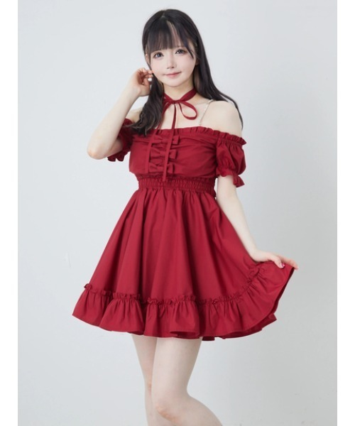 Ank Rouge(アンクルージュ)の「おリボンオフショルドーリーワンピース(ワンピース・レディース・ピンク/レッド/ブラック・M)」の5枚目の写真