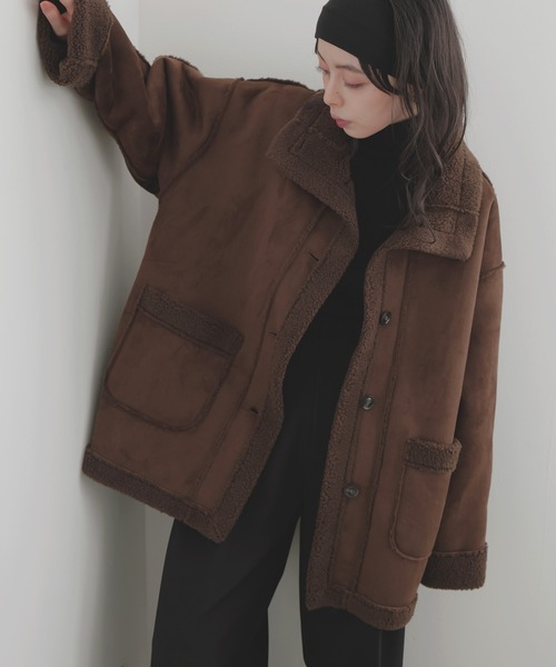 LIAN（リアン）の「ムートンボアミドルコート（ムートンコート・レディース・ブラウン/チャコールグレー/ブラック/アイボリー・FREE）」の7枚目の写真