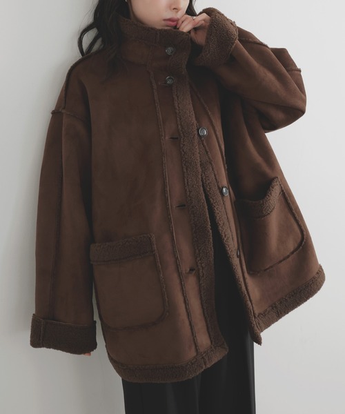 LIAN（リアン）の「ムートンボアミドルコート（ムートンコート・レディース・ブラウン/チャコールグレー/ブラック/アイボリー・FREE）」の10枚目の写真