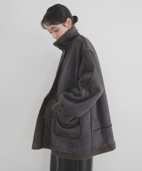 LIAN（リアン）の「ムートンボアミドルコート（ムートンコート・レディース・ブラウン/チャコールグレー/ブラック/アイボリー・FREE）」の21枚目の写真