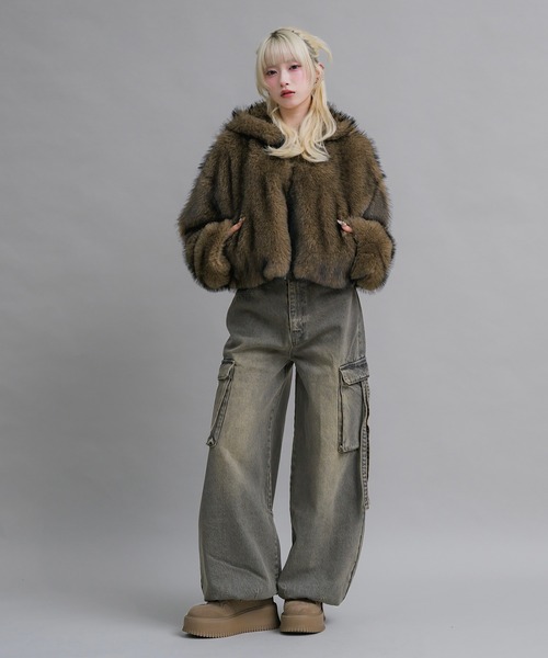 17HR(セブンティーンアワーズ)の「フード付きファーショートコート(その他アウター・レディース・ブラウン/グレー・FREE)」の8枚目の写真