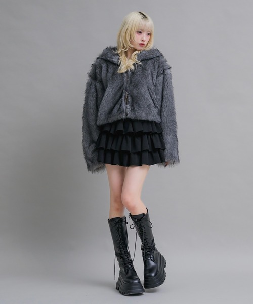 17HR(セブンティーンアワーズ)の「フード付きファーショートコート(その他アウター・レディース・ブラウン/グレー・FREE)」の5枚目の写真