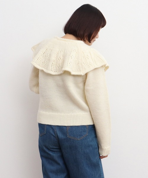 Dot&Stripes CHILD WOMAN(ドットアンドストライプス チャイルドウーマン)の「1/3Wool 透かし編みケープ襟プルオーバー(ニット/セーター・レディース・アイボリー/ネイビー・FREE)」の17枚目の写真