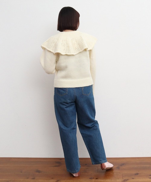 Dot&Stripes CHILD WOMAN(ドットアンドストライプス チャイルドウーマン)の「1/3Wool 透かし編みケープ襟プルオーバー(ニット/セーター・レディース・アイボリー/ネイビー・FREE)」の22枚目の写真