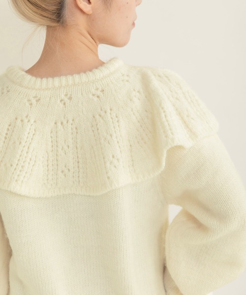 セール】1/3Wool 透かし編みケープ襟プルオーバー（ニット/セーター