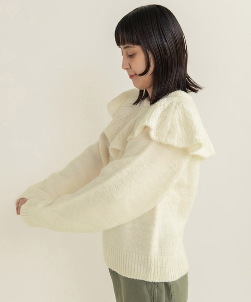 セール】1/3Wool 透かし編みケープ襟プルオーバー（ニット/セーター