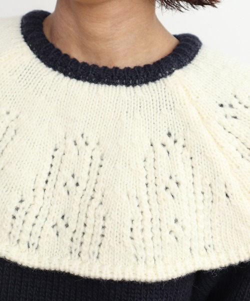 Dot&Stripes CHILD WOMAN(ドットアンドストライプス チャイルドウーマン)の「1/3Wool 透かし編みケープ襟プルオーバー(ニット/セーター・レディース・アイボリー/ネイビー・FREE)」の13枚目の写真