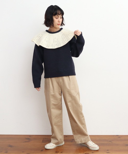 セール】1/3Wool 透かし編みケープ襟プルオーバー（ニット/セーター