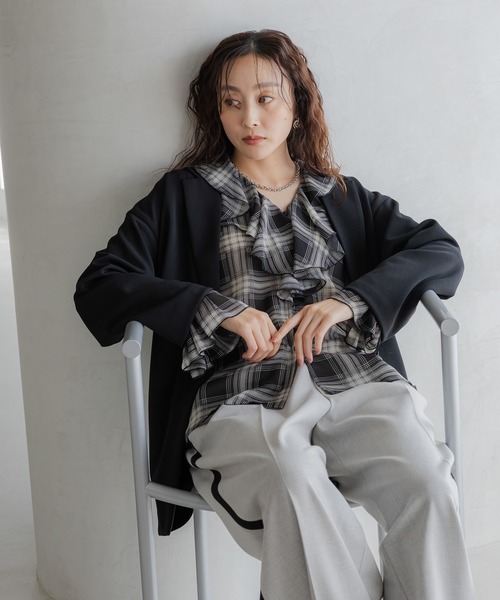 Elura（エルーラ）の「サマ見えリラクシージャケット/593183（テーラードジャケット・レディース・ブラック/ダークブラウン/キャメル・FREE）」の5枚目の写真