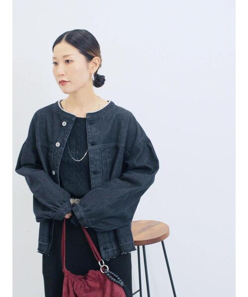 Samansa Mos2 blue（サマンサモスモスブルー）の「【ECO DENIM 】 ノーカラーブルゾン（ブルゾン・レディース・ブルー/チャコールグレー/ブラウン・F）」の2枚目の写真