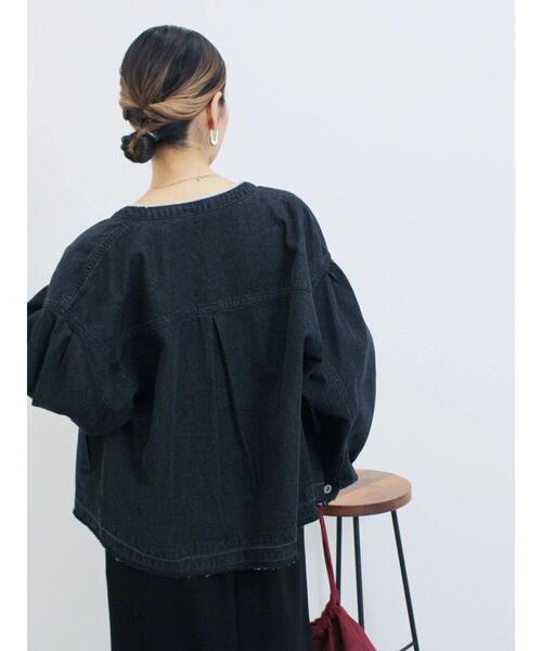 Samansa Mos2 blue（サマンサモスモスブルー）の「【ECO DENIM 】 ノーカラーブルゾン（ブルゾン・レディース・ブルー/チャコールグレー/ブラウン・F）」の9枚目の写真