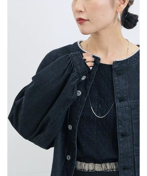 Samansa Mos2 blue（サマンサモスモスブルー）の「【ECO DENIM 】 ノーカラーブルゾン（ブルゾン・レディース・ブルー/チャコールグレー/ブラウン・F）」の6枚目の写真