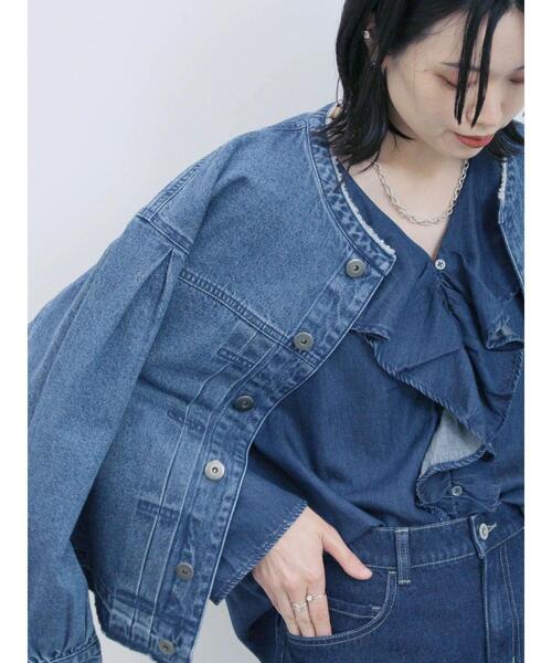 Samansa Mos2 blue（サマンサモスモスブルー）の「【ECO DENIM 】 ノーカラーブルゾン（ブルゾン・レディース・ブルー/チャコールグレー/ブラウン・F）」の15枚目の写真