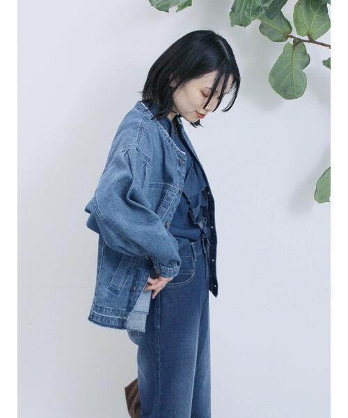 Samansa Mos2 blue（サマンサモスモスブルー）の「【ECO DENIM 】 ノーカラーブルゾン（ブルゾン・レディース・ブルー/チャコールグレー/ブラウン・F）」の14枚目の写真